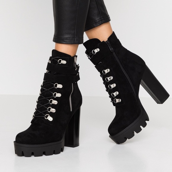 ASOS Raid Vegan Suede Lug Sole Platform Lace Up Ankle Boots Size 9 - Picture 2 of 14